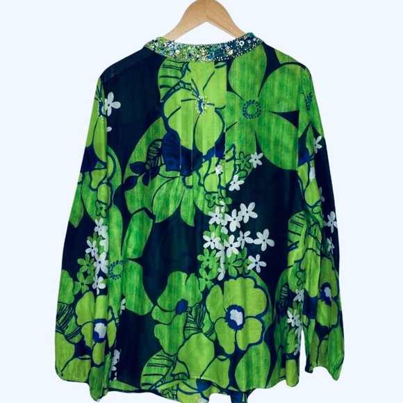 LAFAYETTE 148 New York Multi Green Floral Top - Picture 10 of 14
